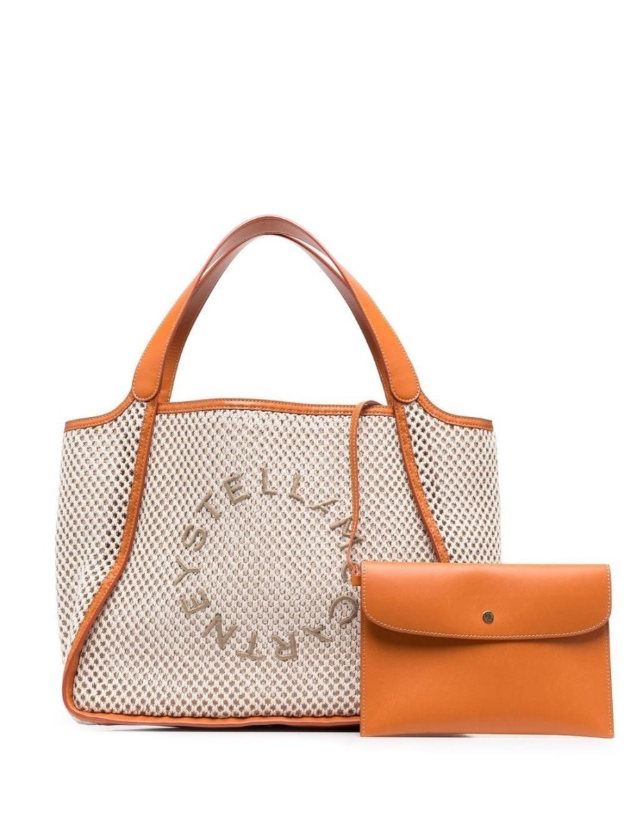 Donna STELLA McCARTNEY | Borsa Tote In Rete In Corda Con Logo Ricamato