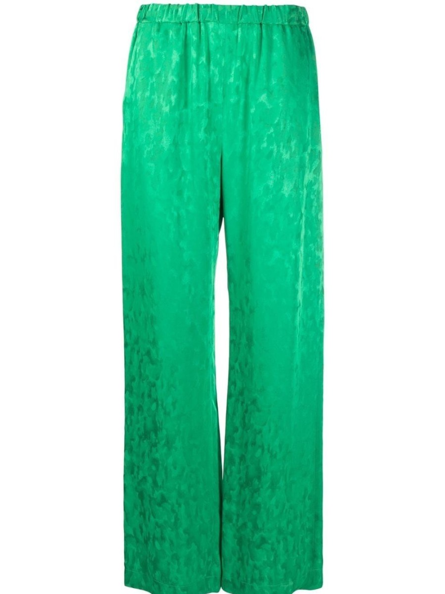 Donna MSGM | Pantaloni Palazzo In Raso Jacquard Verde