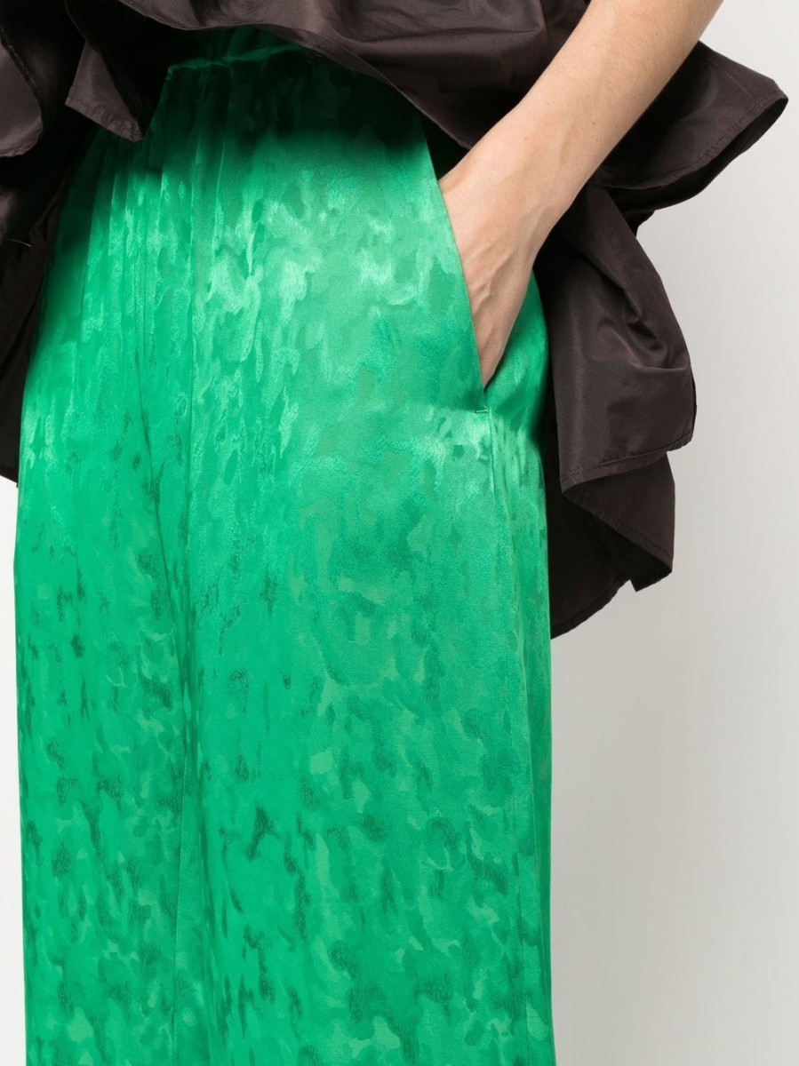 Donna MSGM | Pantaloni Palazzo In Raso Jacquard Verde