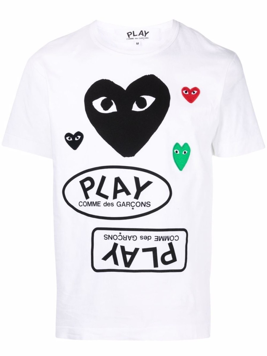 Uomo COMME DES GARÇONS PLAY | T-Shirt In Cotone Bianco Con Stampa Logo A Cuore