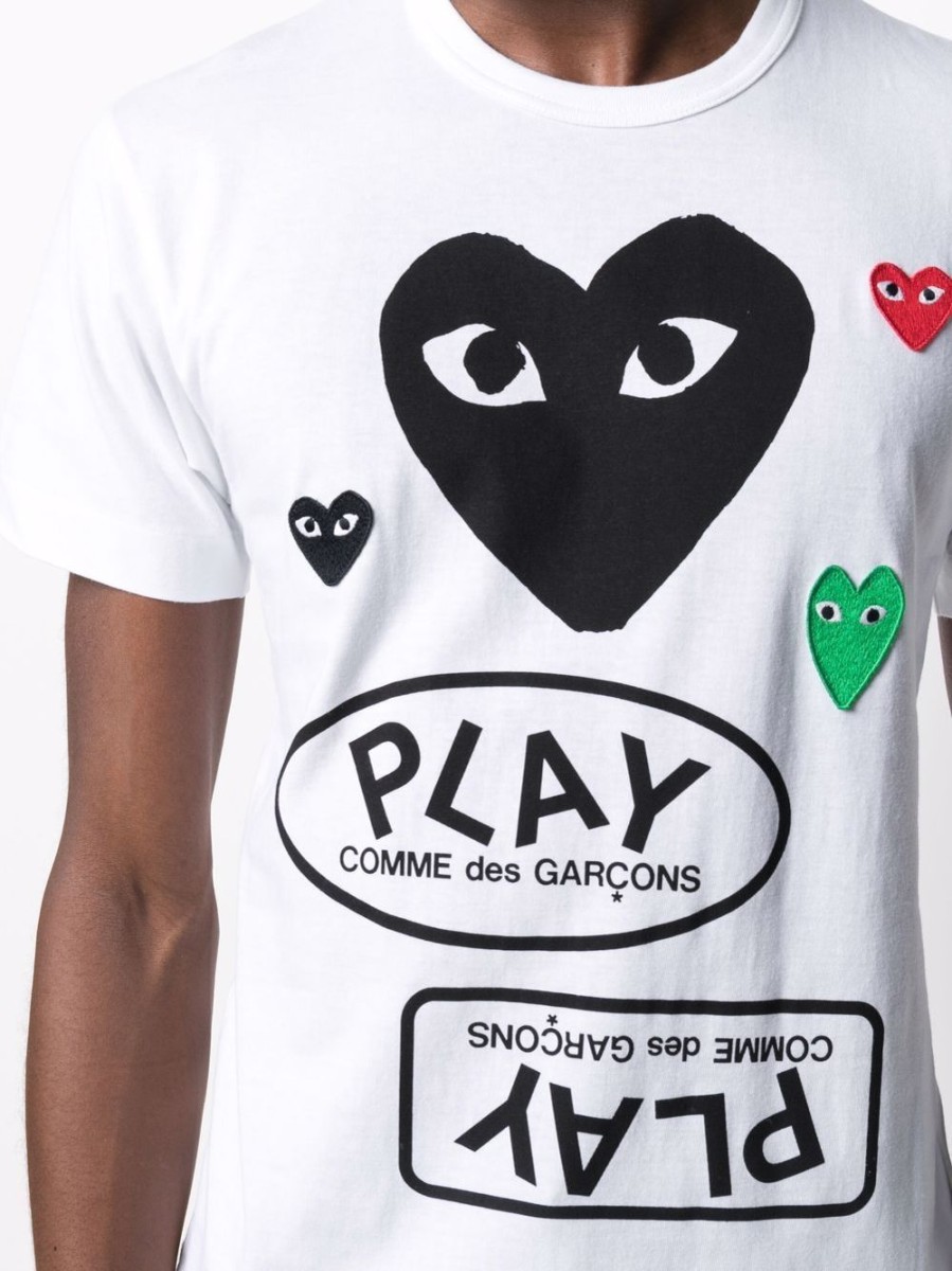 Uomo COMME DES GARÇONS PLAY | T-Shirt In Cotone Bianco Con Stampa Logo A Cuore