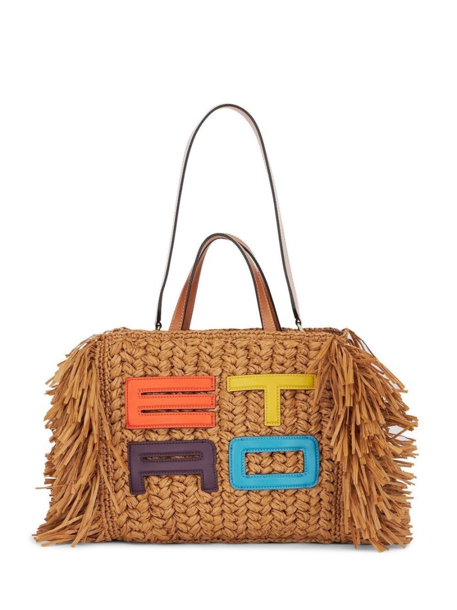 Donna ETRO | Borsa Tote In Tessuto Con Logo Ricamato