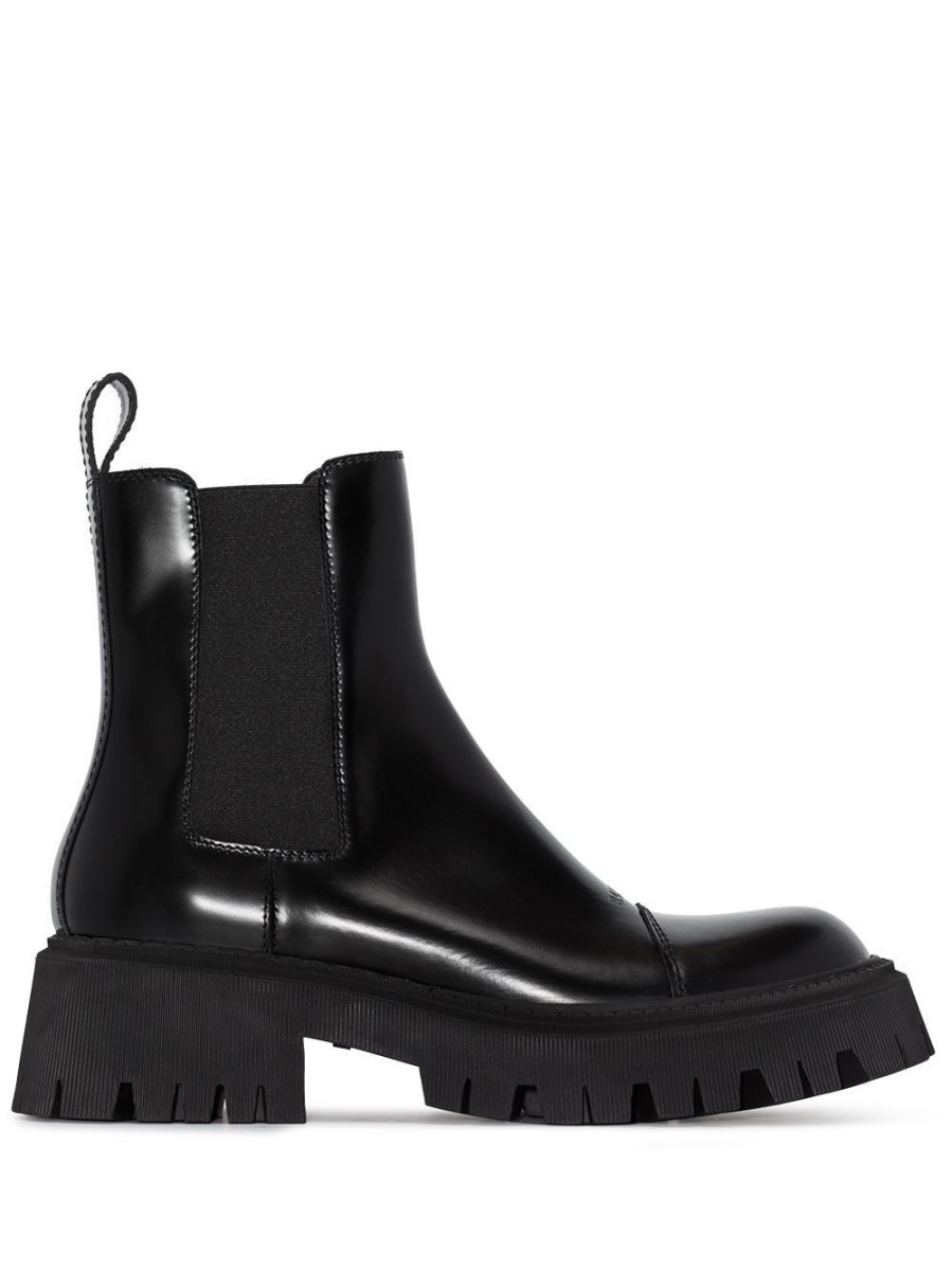 Uomo BALENCIAGA | Stivali Chelsea Tractor In Pelle Nera