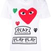 Donna COMME DES GARÇONS PLAY | T-Shirt A Maniche Corte In Cotone Bianco Con Stampa Cuori