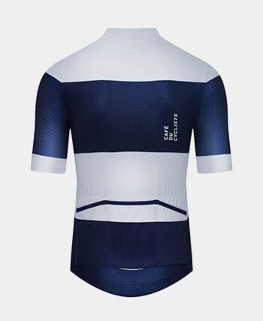 Uomo CAFÉ DU CYCLISTE | Maglia Ciclismo Ultraleggera Angeline A Righe Blu/Bianche