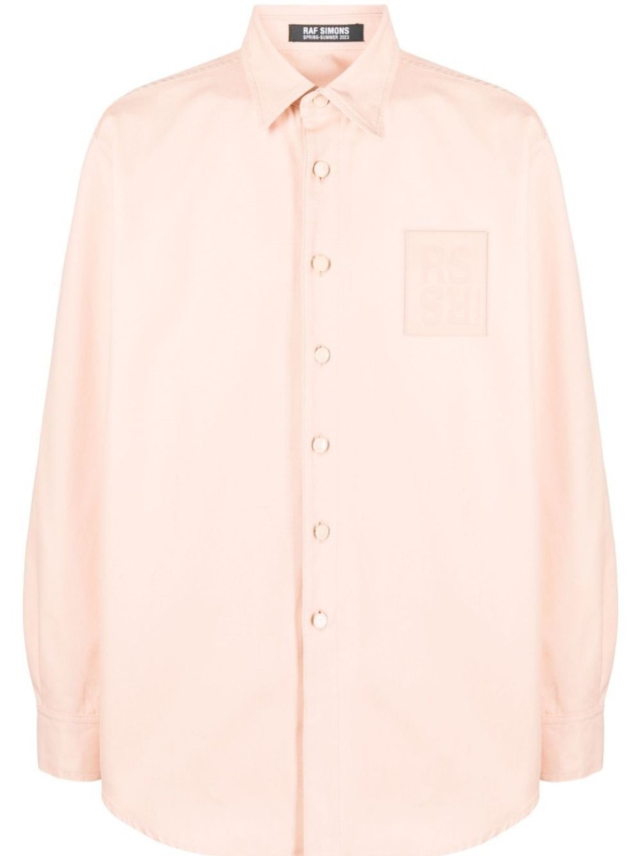 Uomo RAF SIMONS | Maglia Rosa A Maniche Lunghe Con Patch Logo