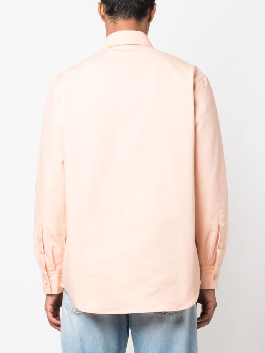 Uomo RAF SIMONS | Maglia Rosa A Maniche Lunghe Con Patch Logo