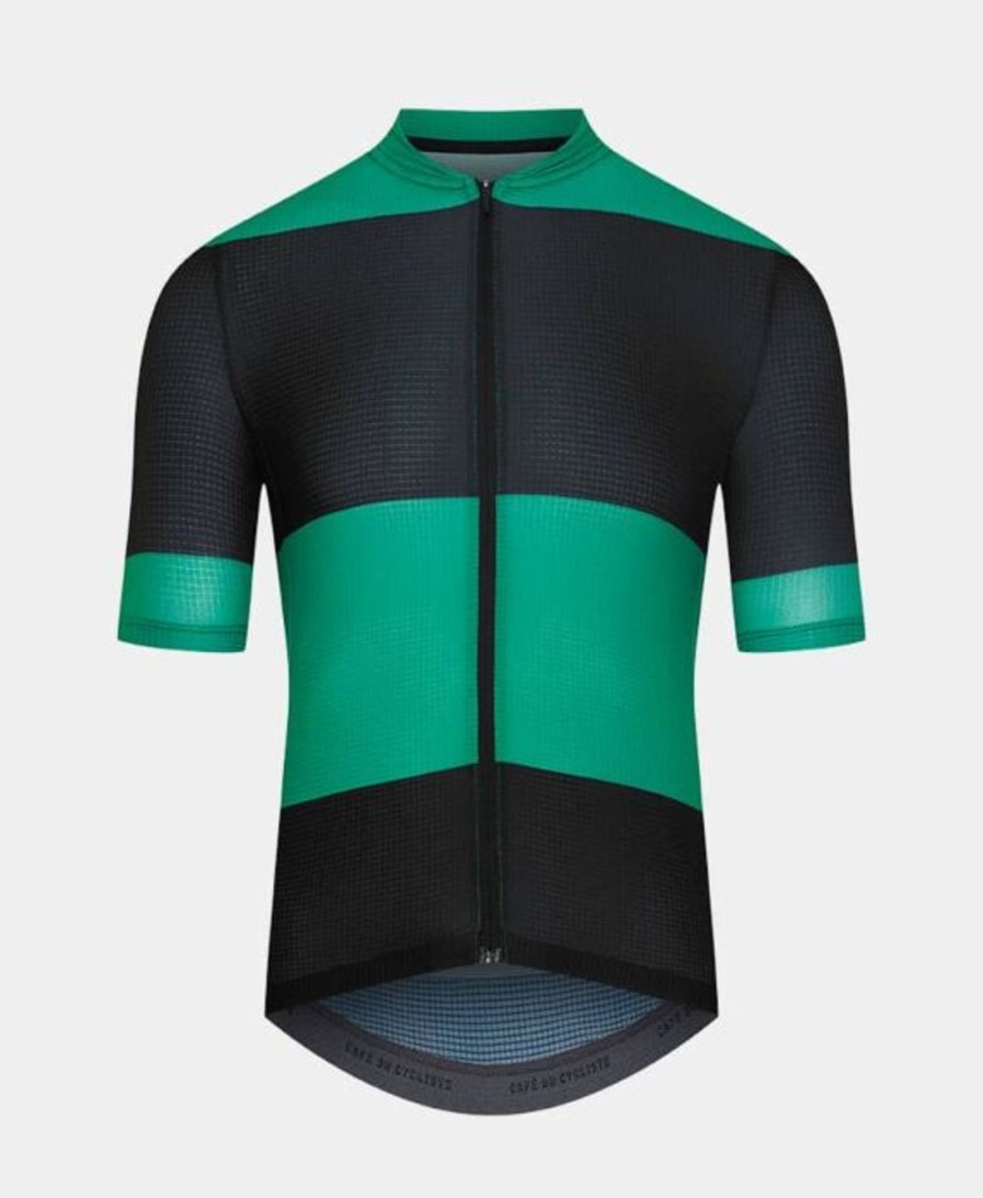 Uomo CAFÉ DU CYCLISTE | Maglia Ciclismo Ultraleggera Angeline A Righe Nere/Verdi