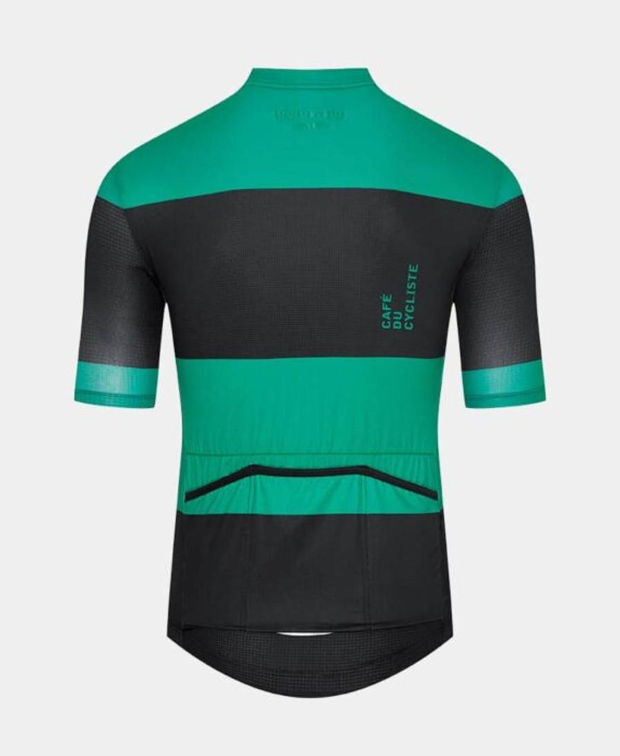 Uomo CAFÉ DU CYCLISTE | Maglia Ciclismo Ultraleggera Angeline A Righe Nere/Verdi