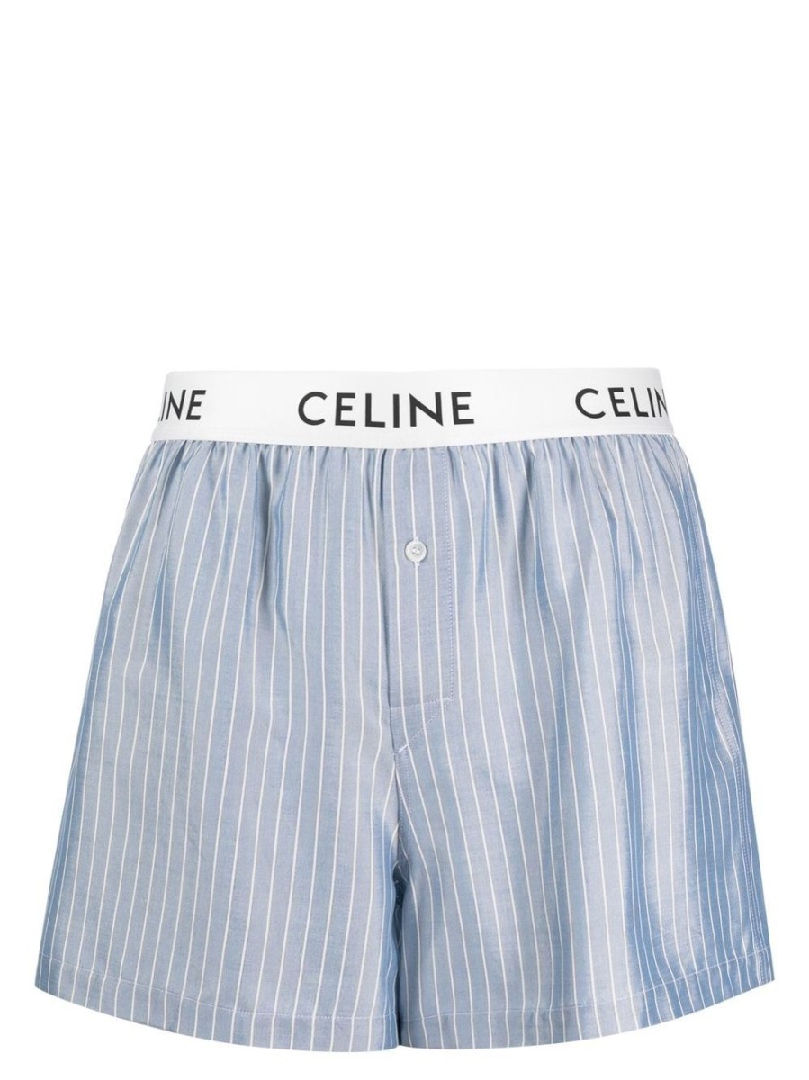 Uomo CÉLINE | Boxer In Seta A Righe Con Logo In Vita