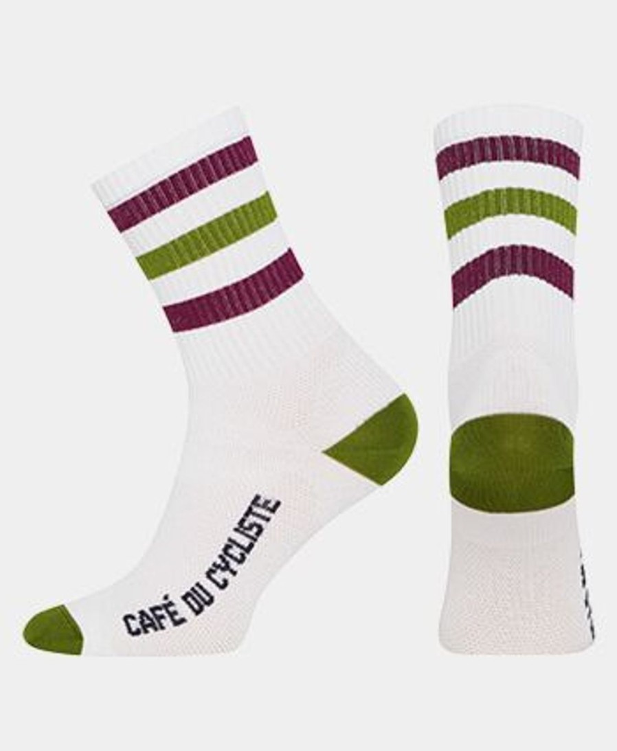 Uomo CAFÉ DU CYCLISTE | Calzino Ciclismo Lilla/Verde Skate Stripes