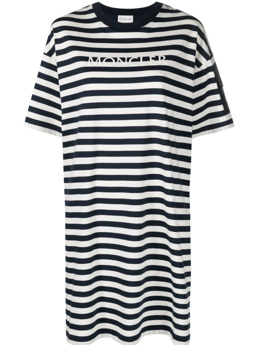 Donna MONCLER | Abito T-Shirt A Righe Con Stampa Logo