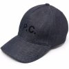 Uomo A.P.C. | Cappellino In Cotone Blu Con Stampa Logo