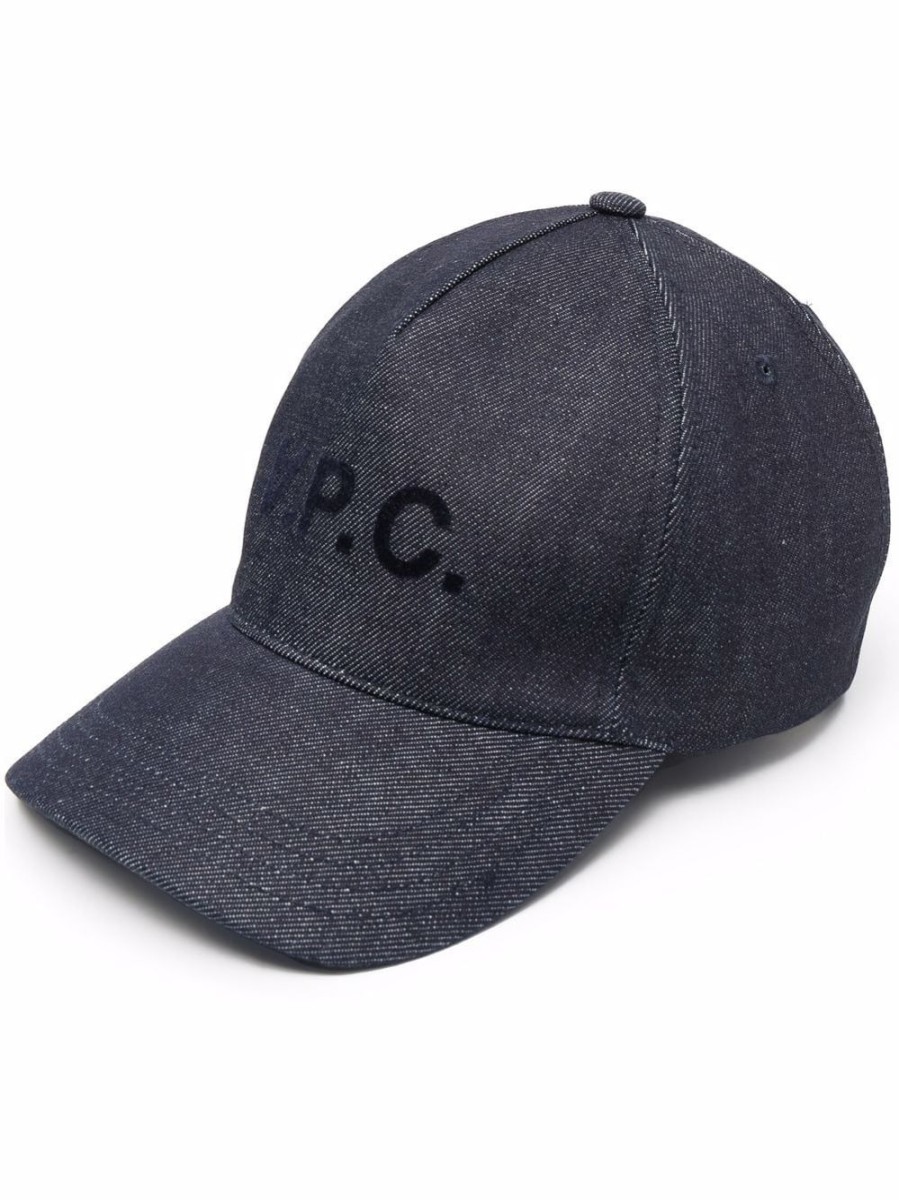 Uomo A.P.C. | Cappellino In Cotone Blu Con Stampa Logo