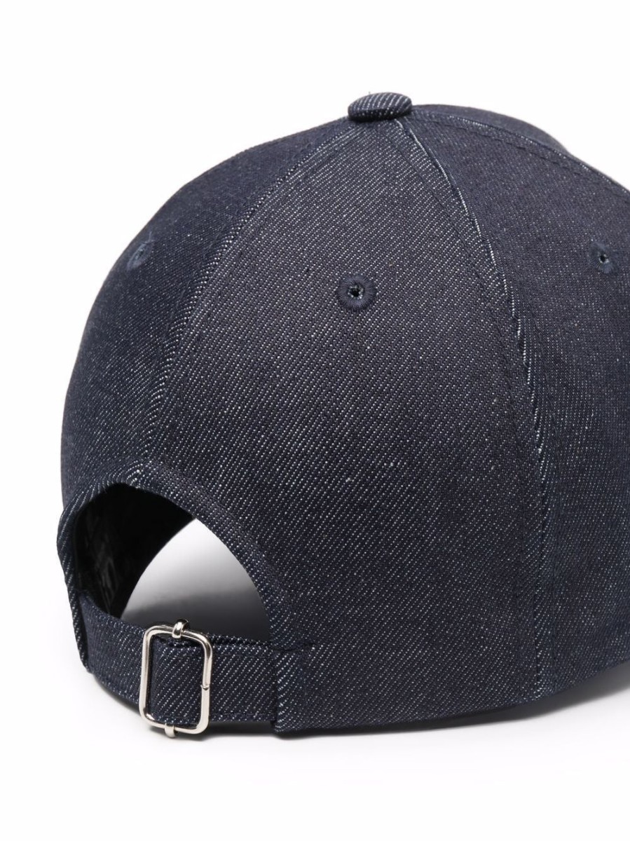 Uomo A.P.C. | Cappellino In Cotone Blu Con Stampa Logo