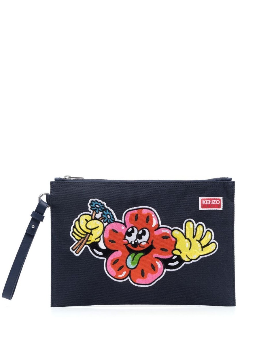 Uomo KENZO | Pochette In Cotone Con Logo Ricamato