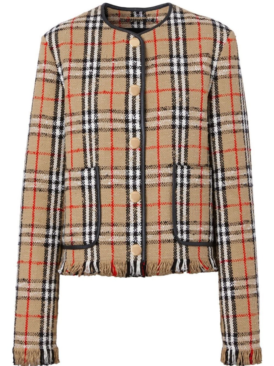 Donna BURBERRY | Giacca Senza Collo In Boucle Vintage Check