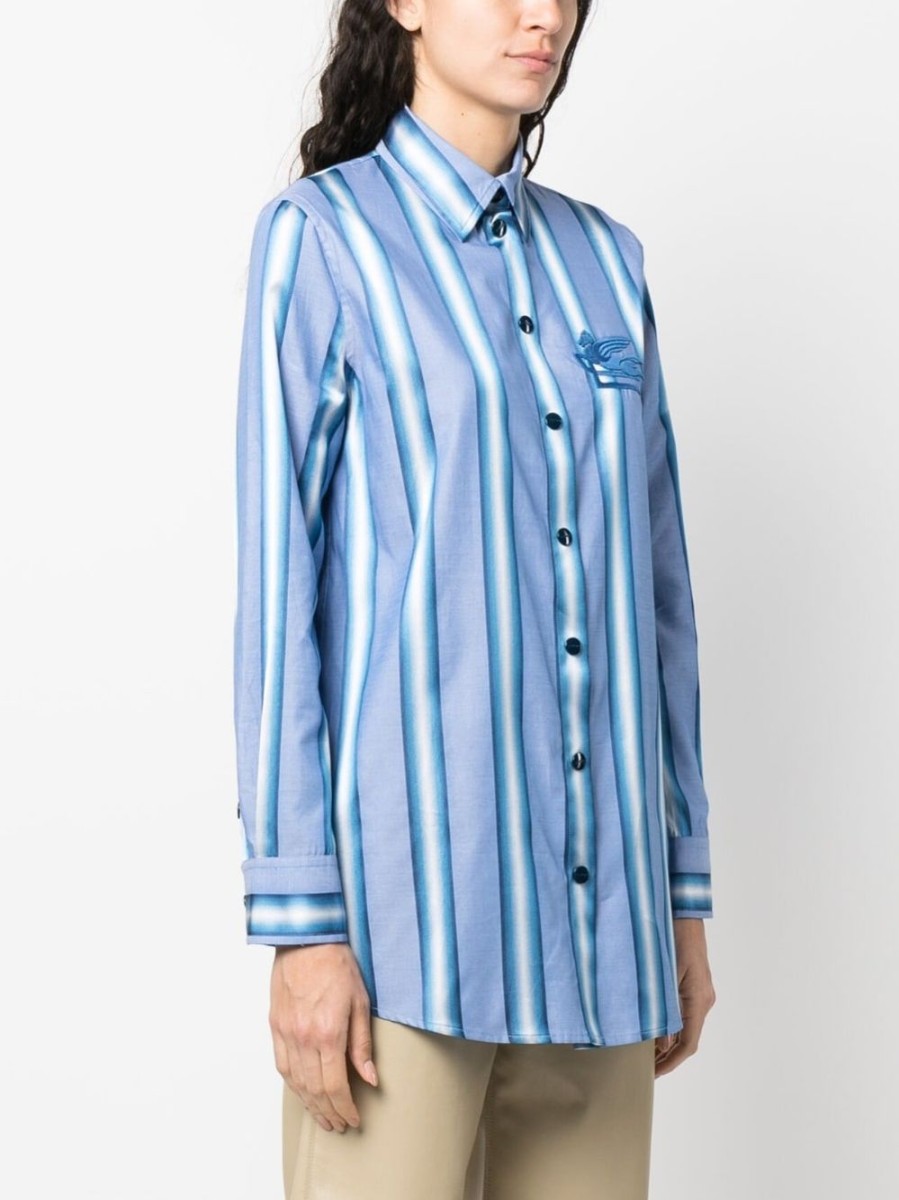 Donna ETRO | Camicia In Cotone-Seta Con Logo Ricamato