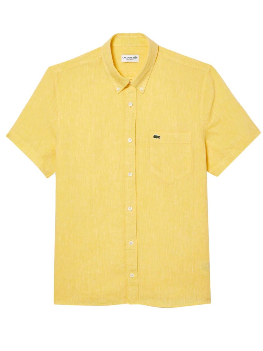 Uomo LACOSTE | Maglia A Maniche Corte Con Logo Ricamato Giallo