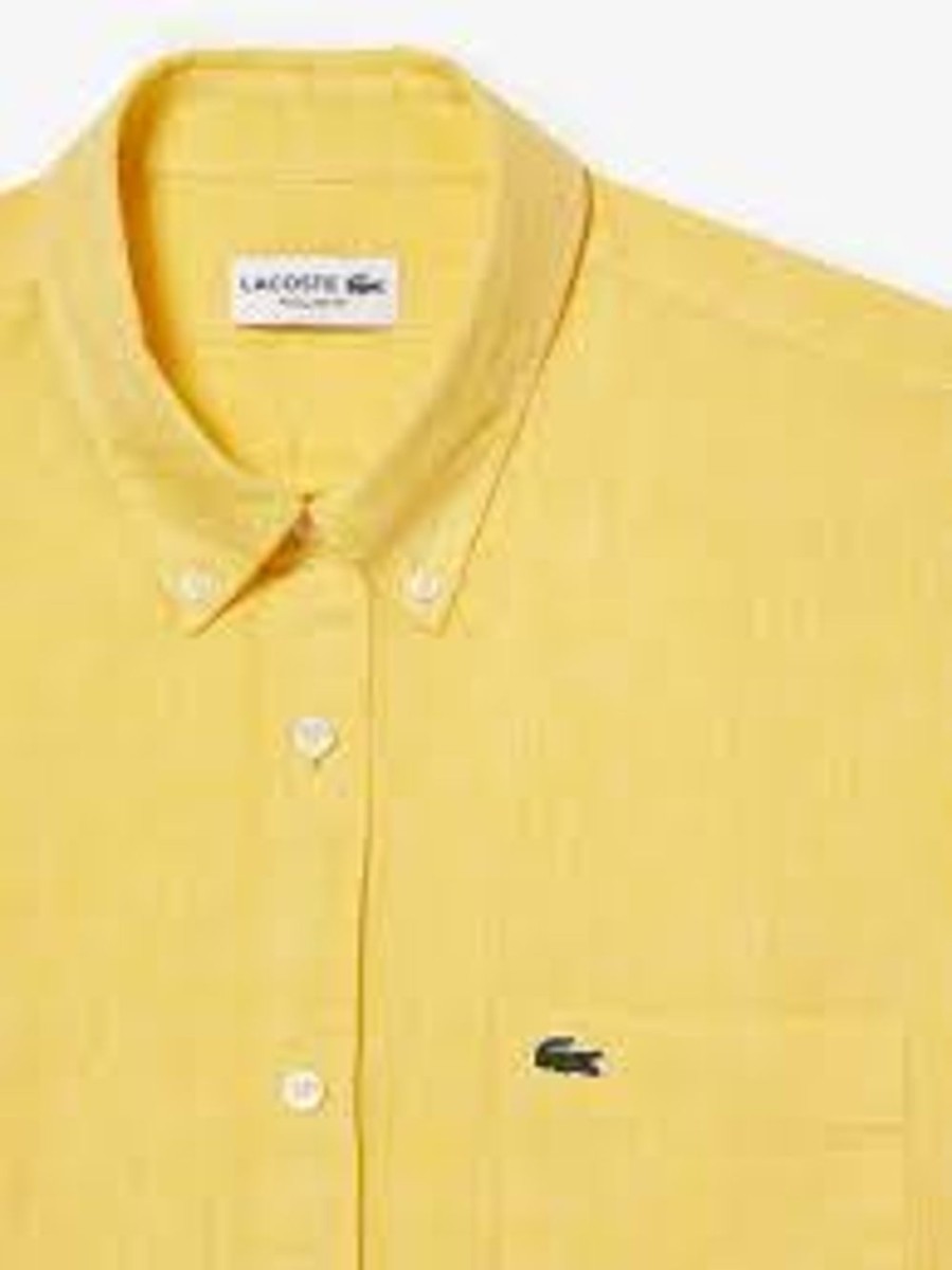 Uomo LACOSTE | Maglia A Maniche Corte Con Logo Ricamato Giallo