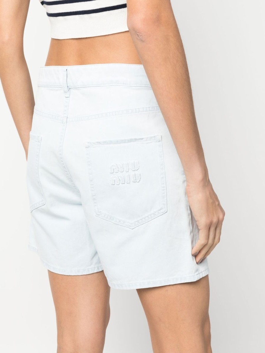 Donna MIU MIU | Shorts In Cotone Con Logo In Rilievo