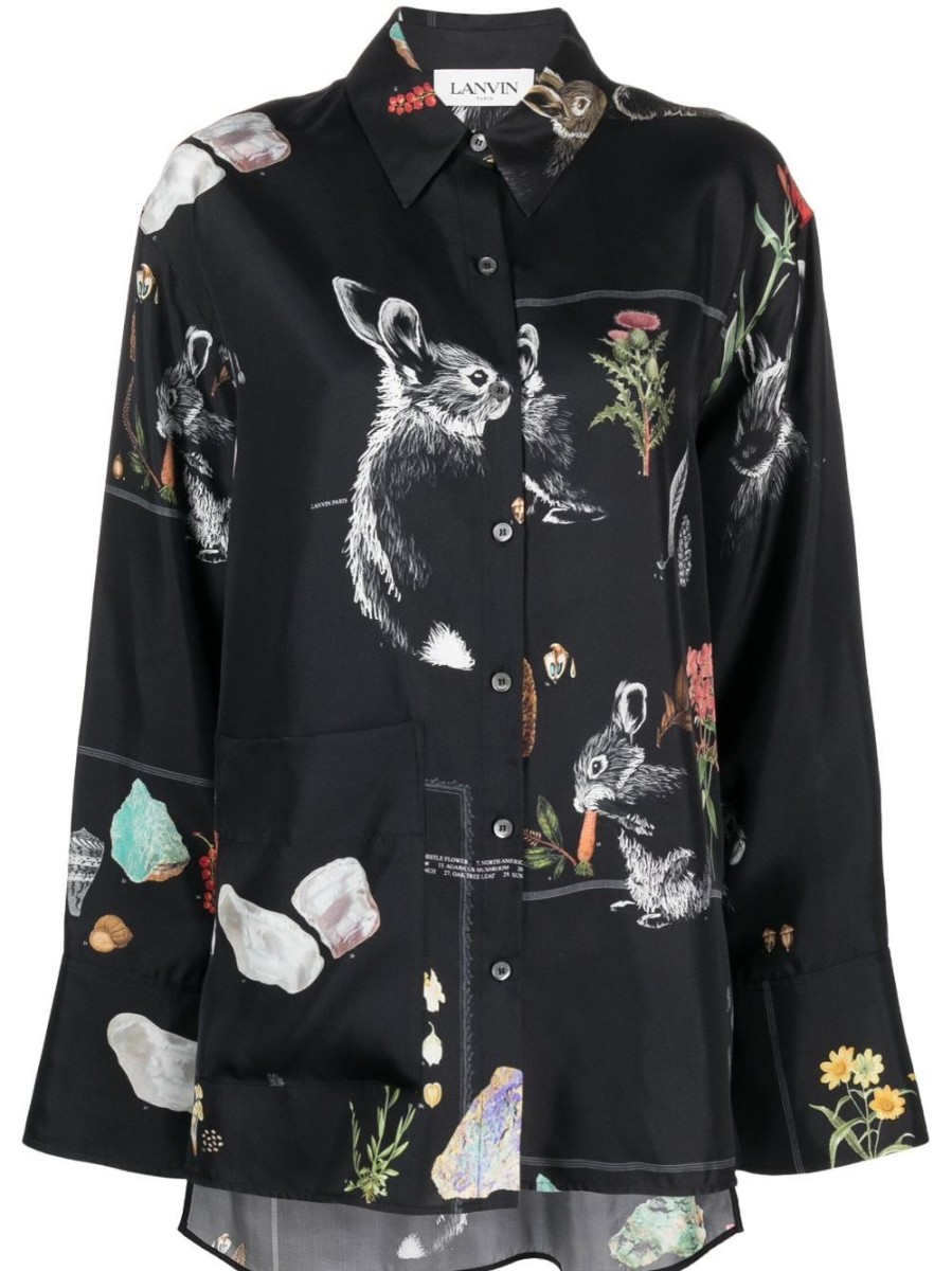 Donna LANVIN | Camicia In Seta Con Stampa Botanica