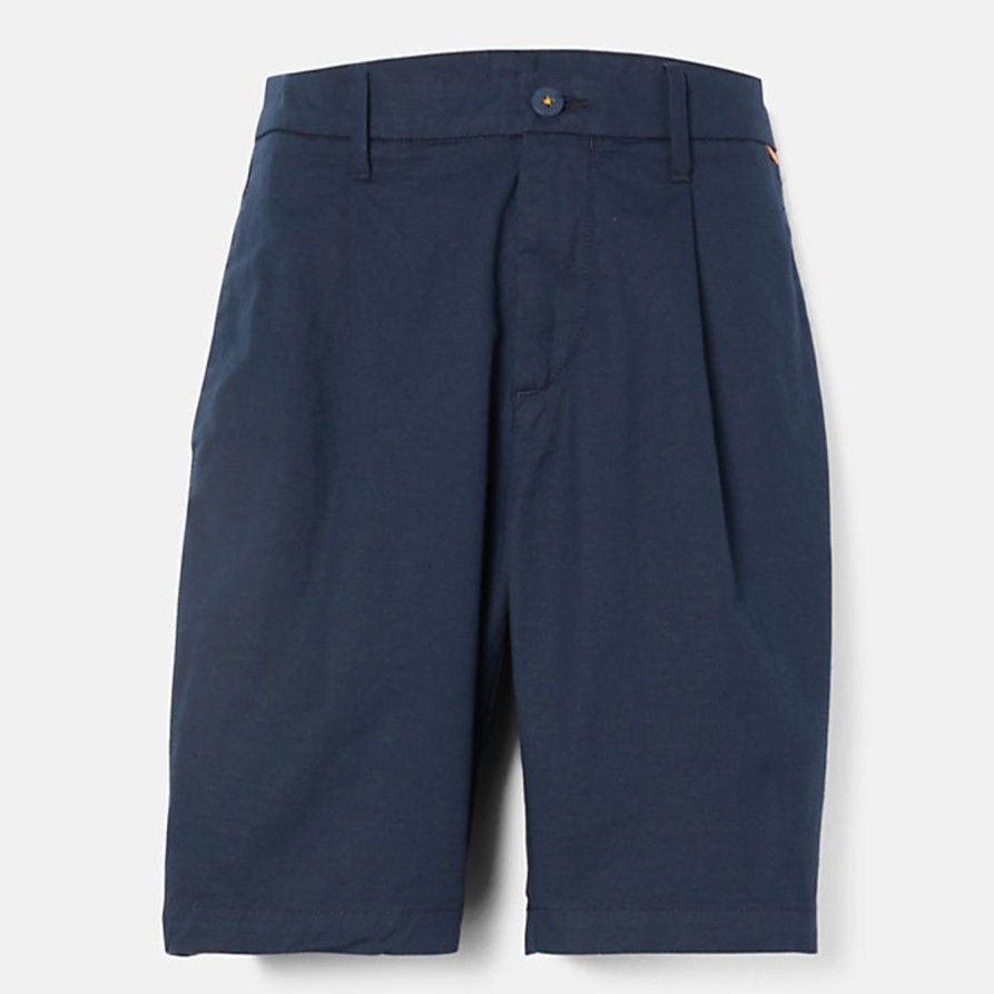 Uomo TIMBERLAND | Shorts Blu In Cotone E Lino