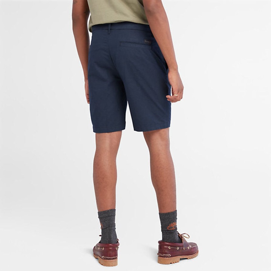 Uomo TIMBERLAND | Shorts Blu In Cotone E Lino