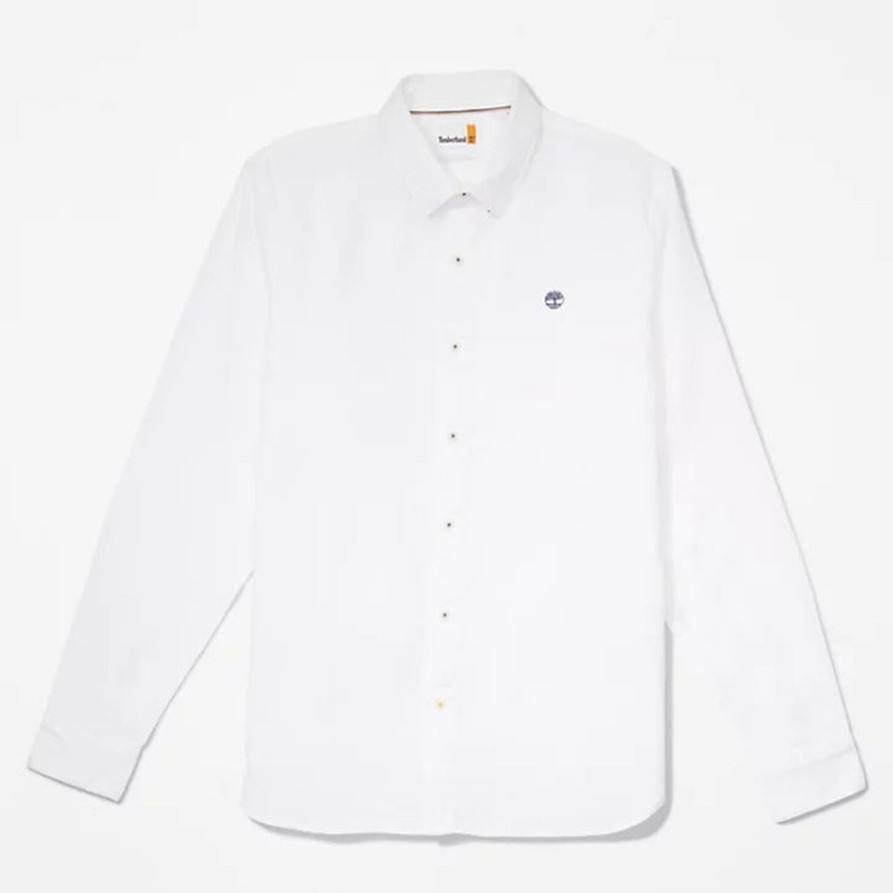 Uomo TIMBERLAND | Camicia Slim Fit In Lino Bianco Fiume